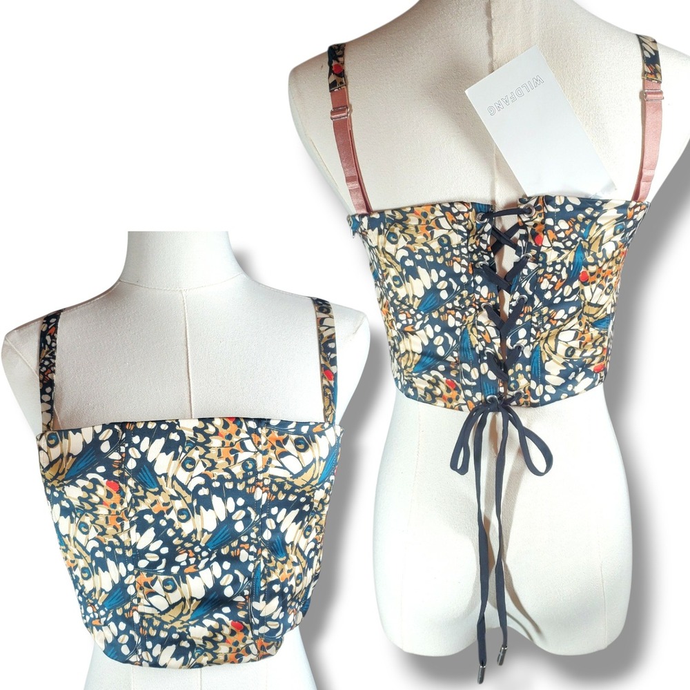 Wildfang Empower Butterfly Corset Womens M Fairy Whimsigoth Lace Up‎ Crop Satin